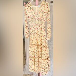 Lost + Wander Cream Floral Smocked Tiered Maxi Dress